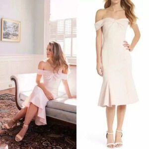 Gal Meets Glam Tyler Off The Shoulder Midi Dress Ballet Pink Size 18 NWT New